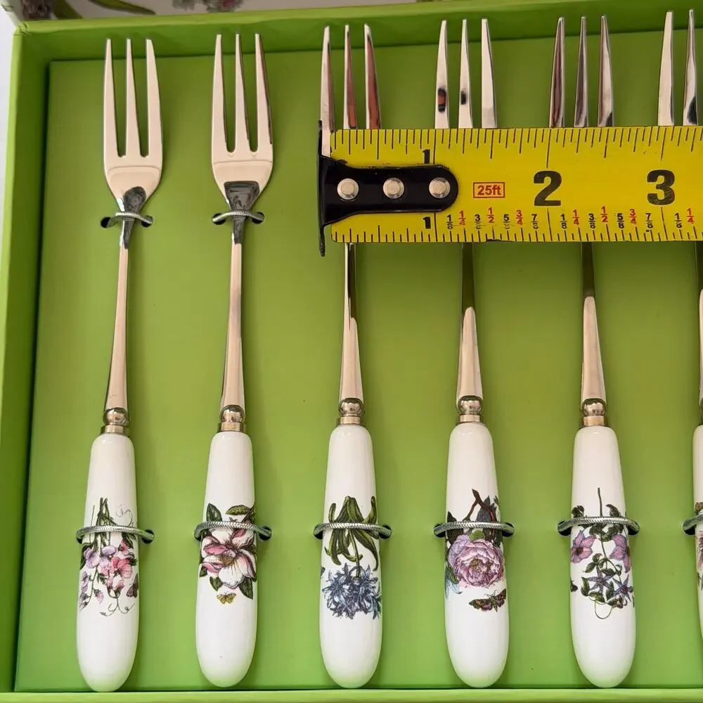 Portmeirion Botanic Garden Pastry Tea Fork Set of 6 Floral Boxed NIB